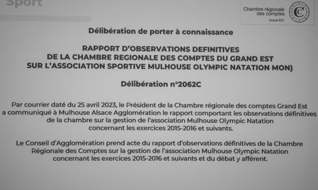 Conseil de Mulhouse agglomération : un touché coulé pour le « Mulhouse olympic natation » (MON) après la parution du rapport de la chambre régionale des comptes 1/2