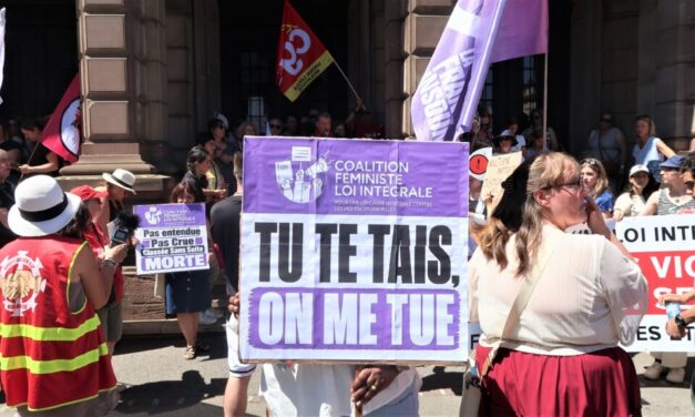 Devant le tribunal de Mulhouse, un rassemblement pour une « loi cadre intégrale » contre les violences sexuelles